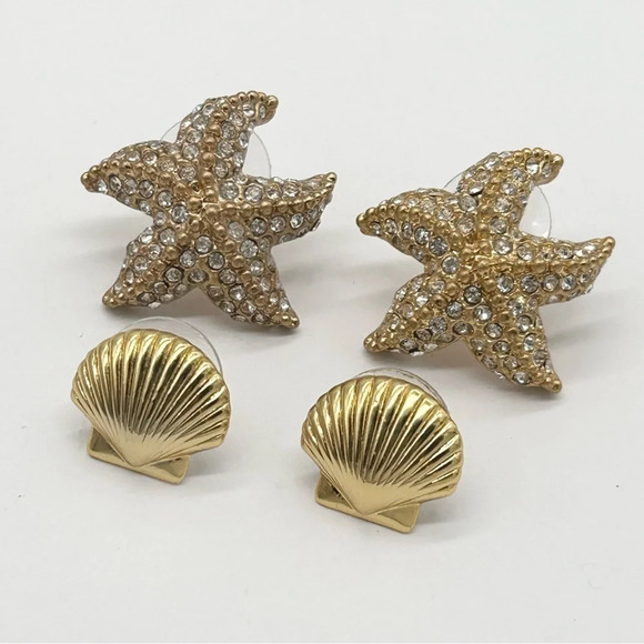 J. Crew Two Pair Shell and Starfish Earrings - Picture 1 of 2